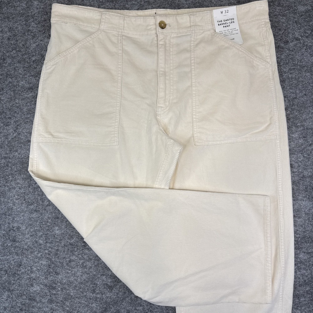 NEW Madewell Darted Barrel Leg Utility pant in corduroy women's 32 cream‎ NY255